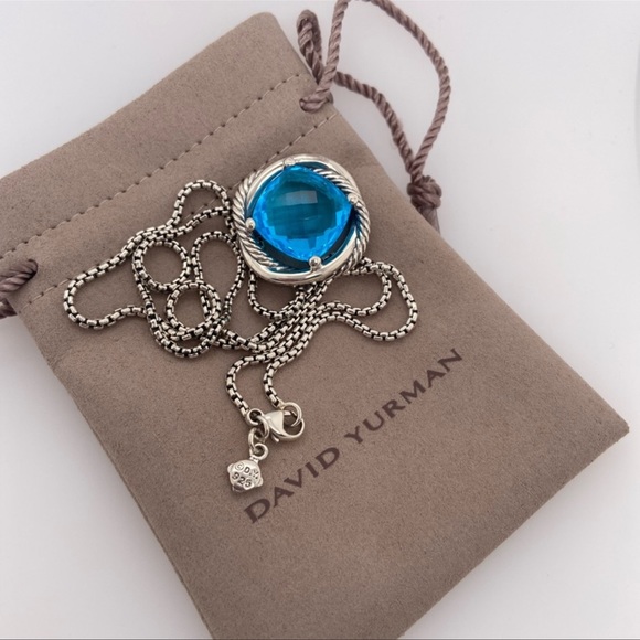David Yurman Jewelry - DAVID YURMAN Large 14mm Blue Topaz Sterling Silver Infinity Pendant Necklace